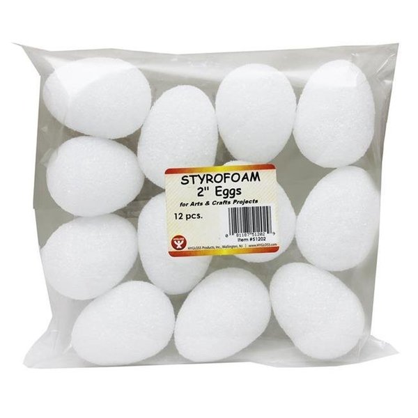 Hygloss Products Hygloss Products HYG51202-3 Styrofoam 2 in. Eggs - 12 Per Pack - Pack of 3 HYG51202-3